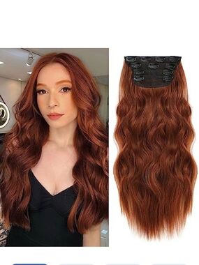 New Wavy Clip-In Hair Extensions in Copper Red — Women’s Volume & Length